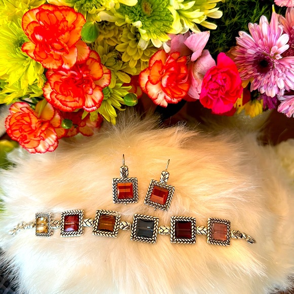 Brighton TAILOR multicolor German Glass Bracelet Earrings RARE Red Purple Blue - Picture 3 of 16